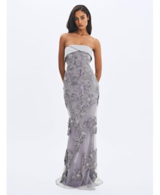 Women's Raphaela Silver Beaded Floral Strapless Mermaid Maxi Dress