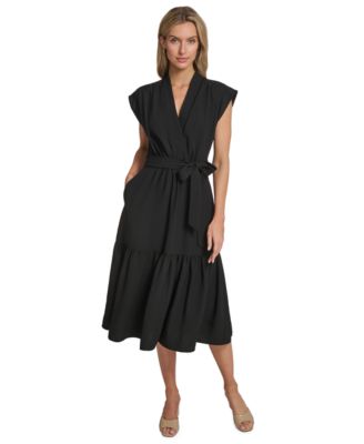 Women's Tiered Belted Surplice Dress
