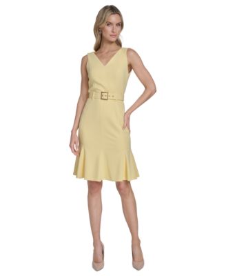 Women's Belted Pleated Hem Dress