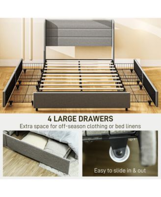 HOMCOM Full Size Bed Frame with Headboard 4 Drawers Noise-Free, Light