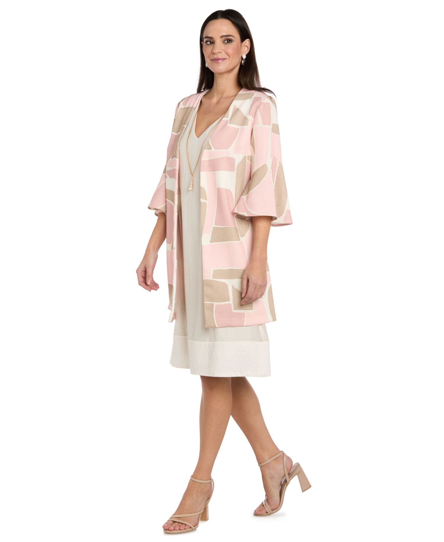 RM Richards Women's V-Neck Dress & Printed Jacket