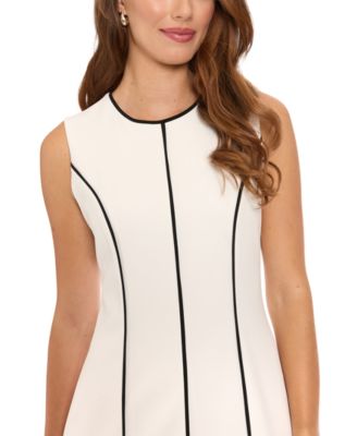 Petite Contrast-Piping Pleated Dress