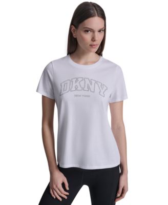 Women's Rhinestone Varsity Logo Relaxed Fit Pull-On T-Shirt