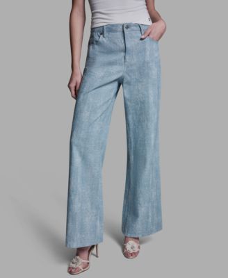 Women's Mid-Rise Embellished Detail Wide-Leg Jeans