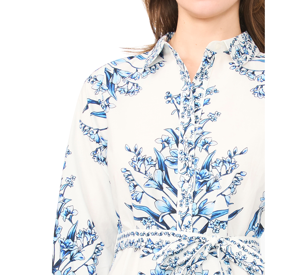 Msk Petite Tie-Front Godet Shirt Dress