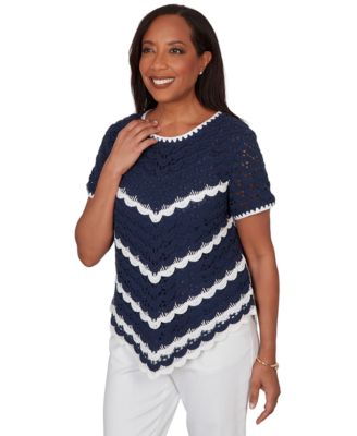 Petite Chevron Crochet Short-Sleeve Top