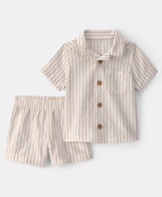 Baby Boys' Collared Striped Shirt and Shorts, 2-Piece Set
