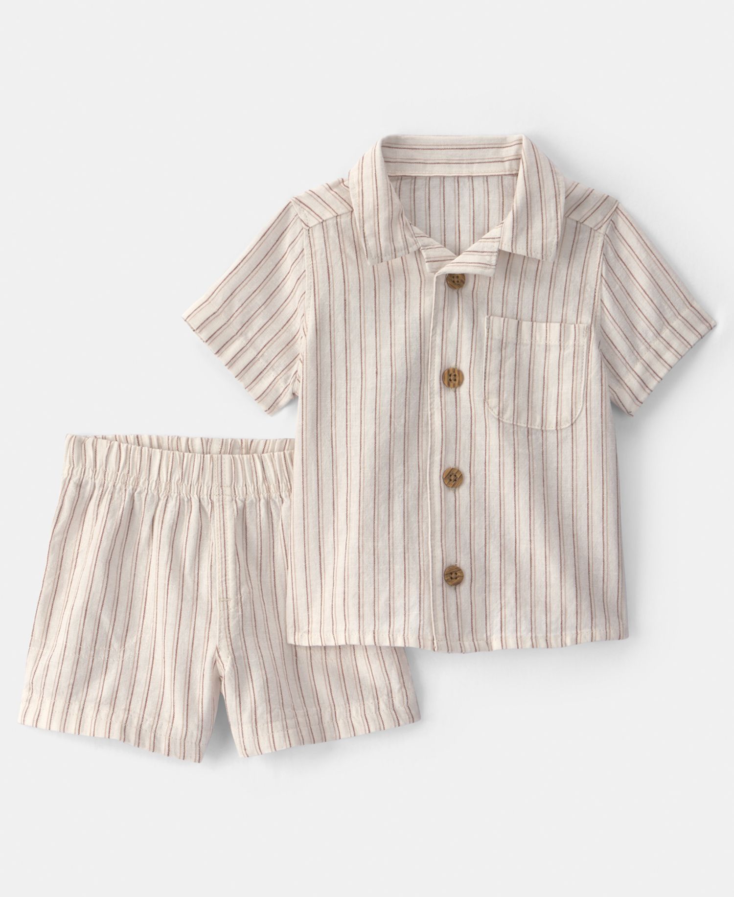 Baby Boys' Collared Stripe Shirt and Shorts, 2-Piece Set