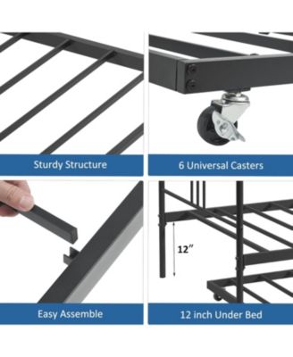 Twin Metal Daybed with Trundle, Pullout Trundle Bed Frame with Arched Headboard, Guest Sofa Bed with Steel Slat Support, No Box Spring Required