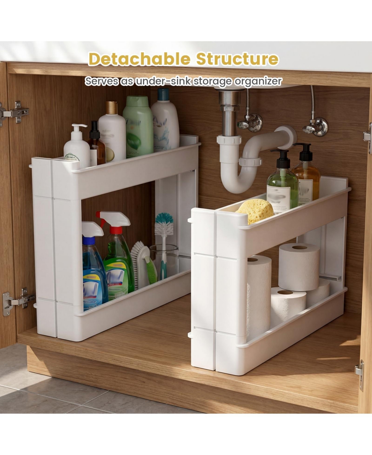 Volenca 4-Tier Slim Storage Trolley with Detachable Trays, Multifunction Rolling Organizer