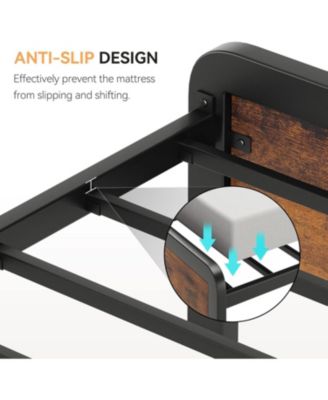 Wood Platform Bed Frame with Headboard and Footboard, Safety Rounded Corners and Metal Slat Support