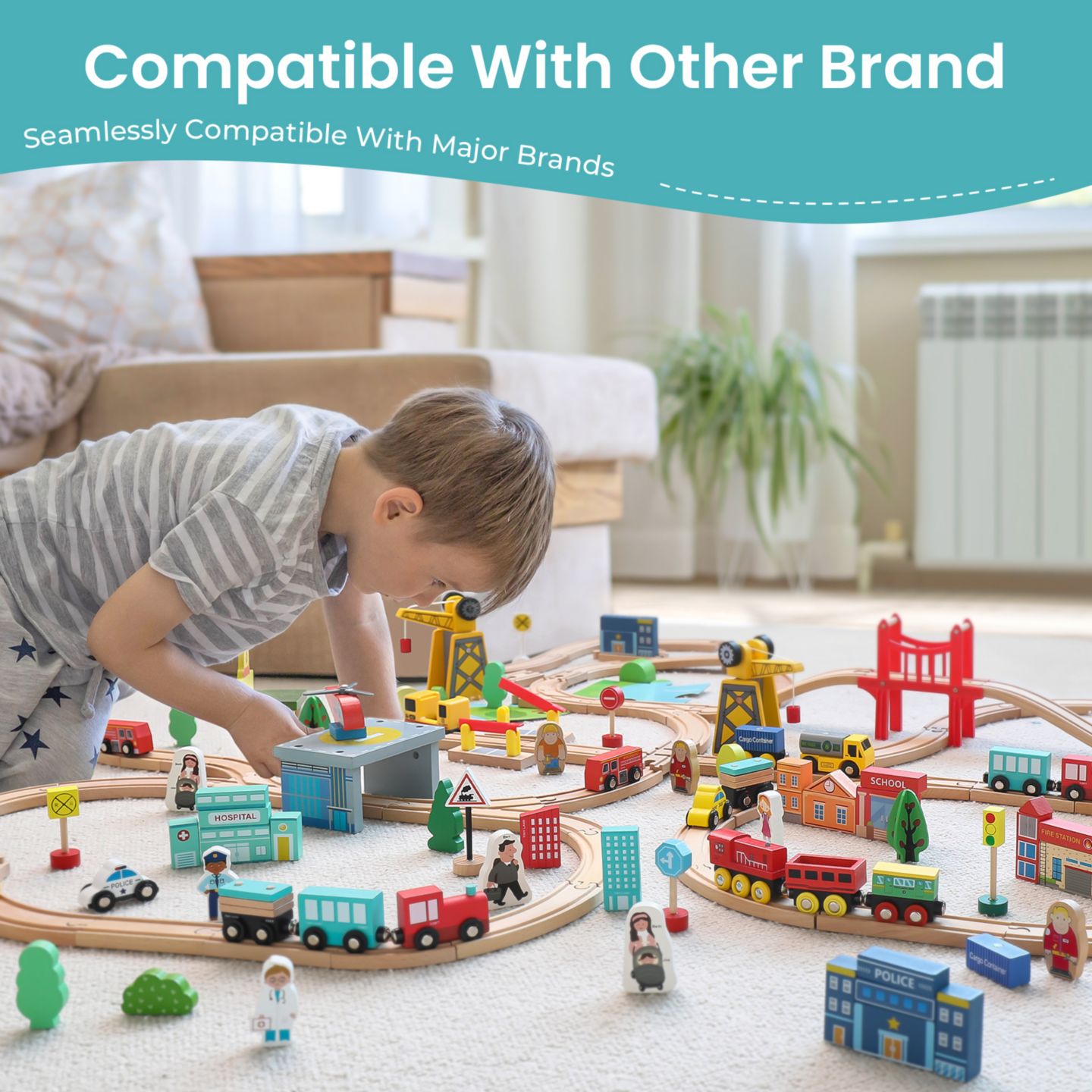 Детские конструкторы Tiny Land Wooden Train Set 39-Piece, Ages 3+ — фото 7