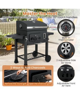 24-Inch Barrel Charcoal Grill with 2 Folding Side Tables and 544 sq.in Cooking Area