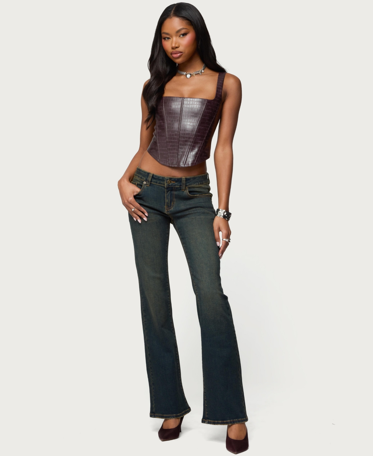 Edikted Women's Shana Faux Croc Corset Top