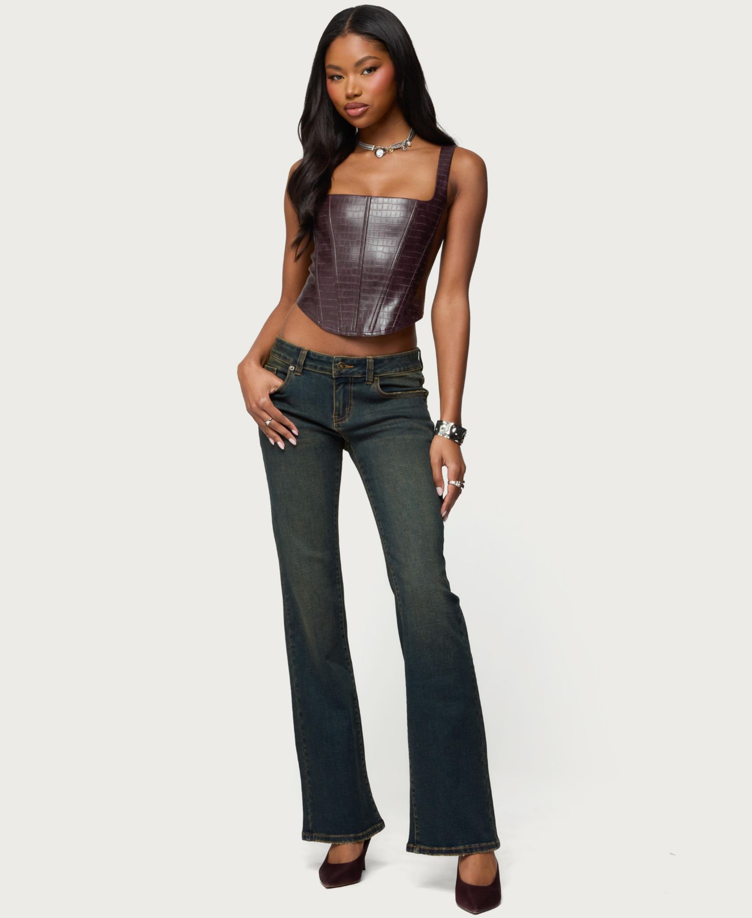 Women's Shana Faux Croc Corset Top