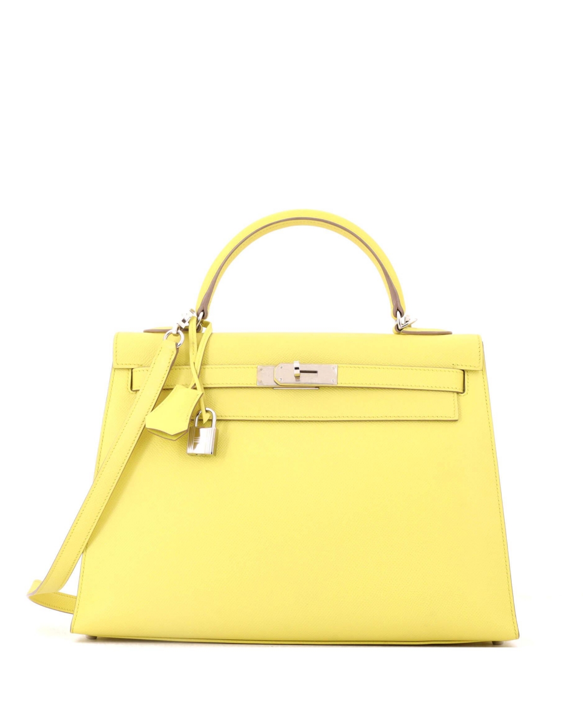 Pre-Owned HERMES Kelly 32 Handbag Yellow Epsom with Palladium Hardware