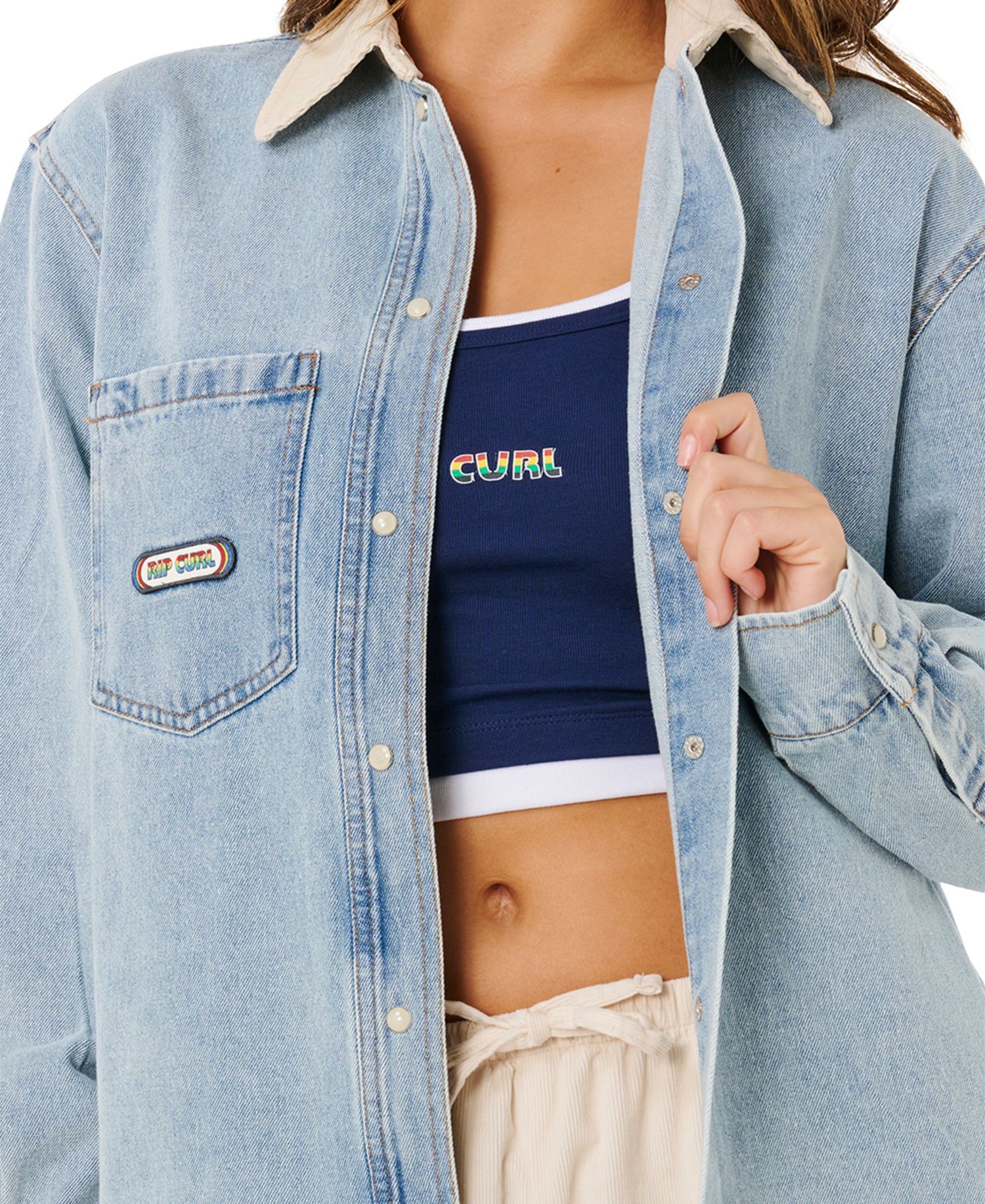 Women's Surf Side Relaxed Collared Denim Jacket