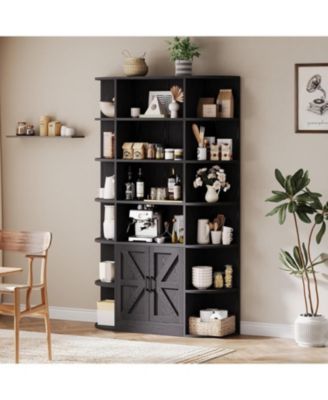 Bookshelf with Doors,6 Tier Bookcase with Storage Cabinet, Modern Farmhouse Freestanding Wood Display Shelves with Book Storage Cabinet