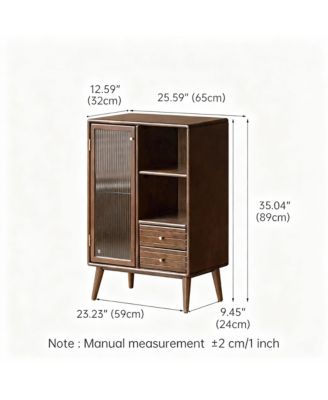 Solid Wood Storage Cabinet with Glass Doors and Adjustable Shelves