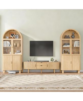 Arched Kitchen Pantry Cabinet with Adjustable Shelves and Tempered Glass Doors