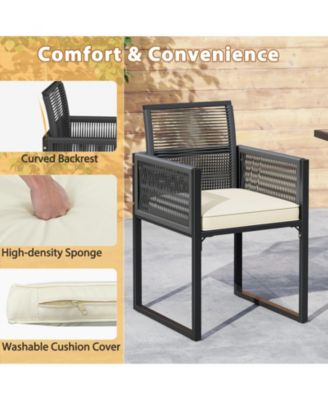 3PCS Patio PE Wicker Furniture Set Cushioned Chairs w/Folding Backrest Backyard