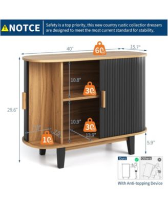 40" Fluted Sideboard Buffer Cabinet, Storage Cabinet with Sliding Door & Adjustable Shelf, for Living & Dining Room Kitchen Hallway