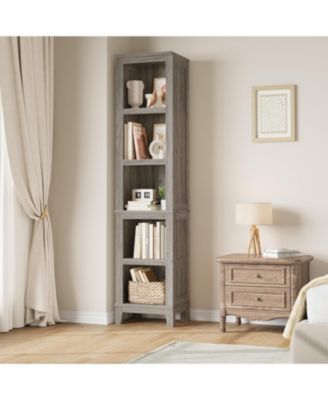 5 Tier Rustic Wooden Narrow Bookcase for Home Office