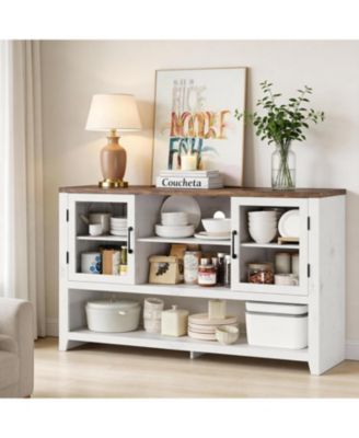 53" Kitchen Buffet Sideboard, Modern Coffee Bar Table with 2 Glass Doors & 3 Shelves, Storage Cabinet for Living Room, Entryway, Dining Room