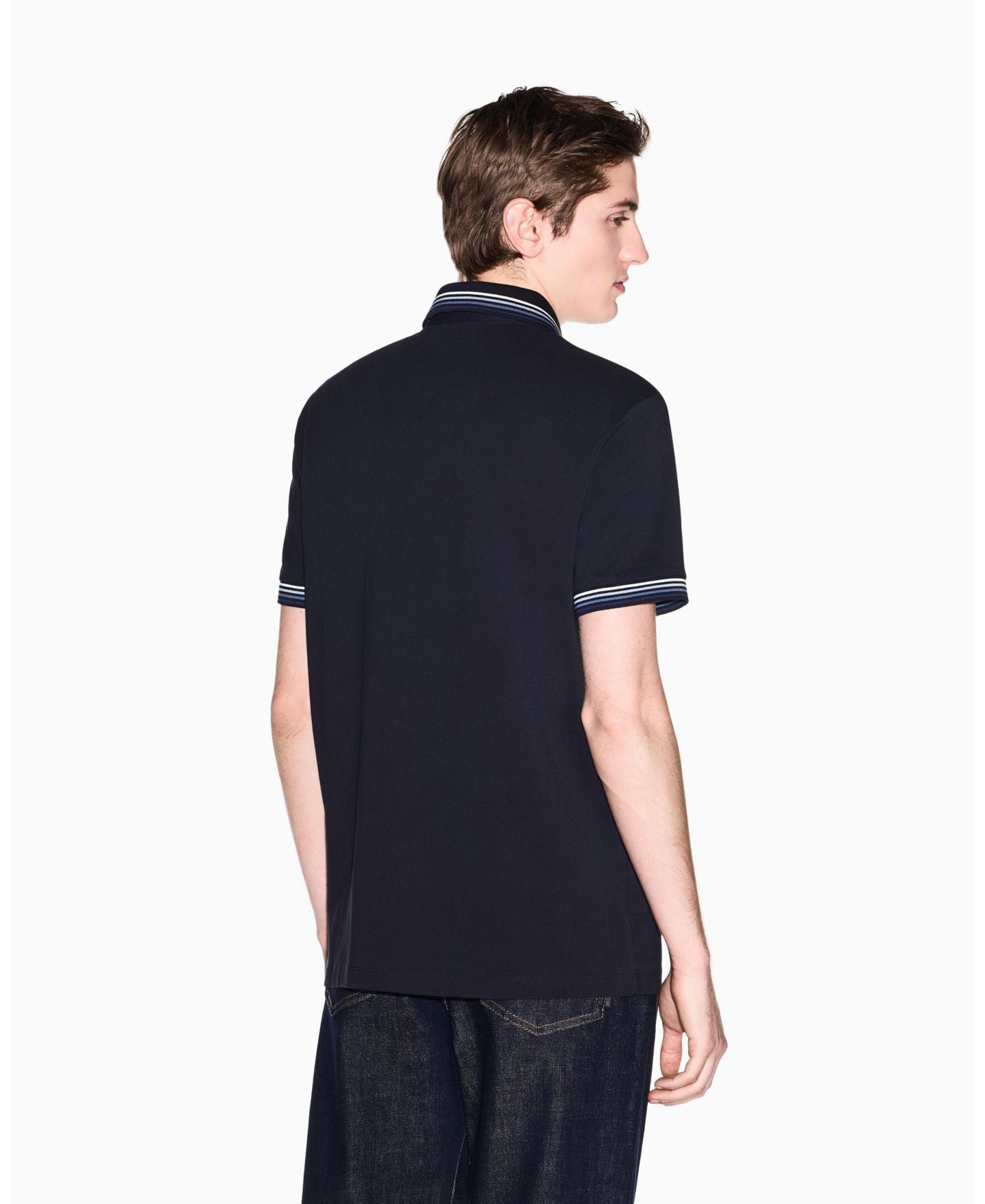 Мужское поло A|X Armani Exchange Short Sleeve Pique Tipping Polo Shirt, цвет: Глубокий тёмно-синий — фото 3