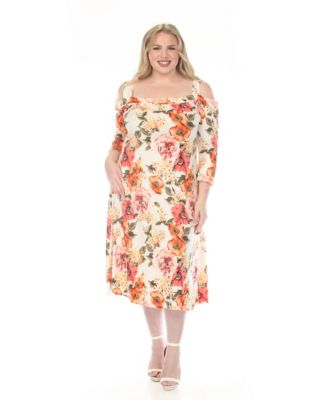 Plus Size Cold Shoulder 3/4 Sleeve Dress