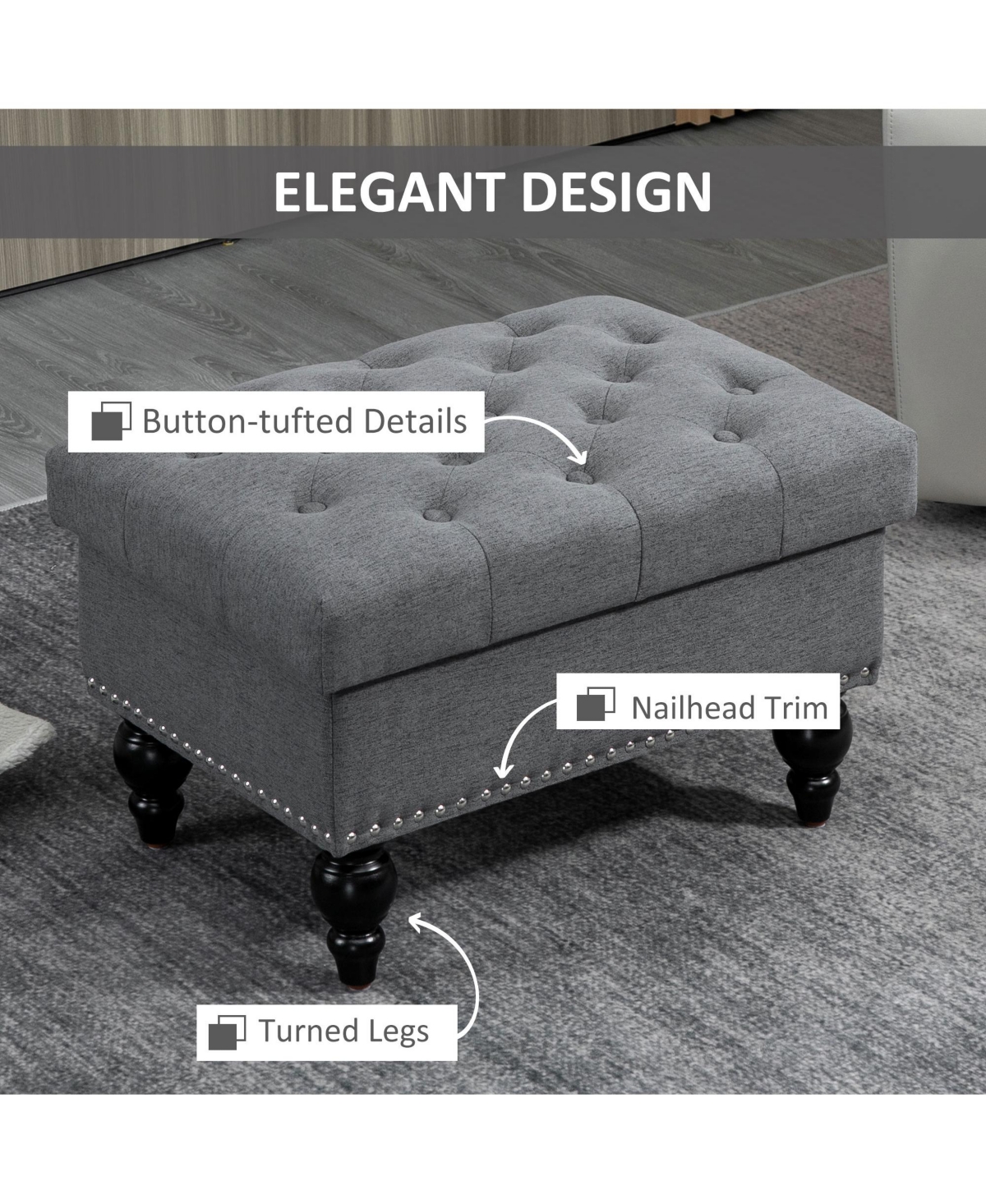 Homcom 25" Button-Tufted Storage Ottoman with Removable Lid,