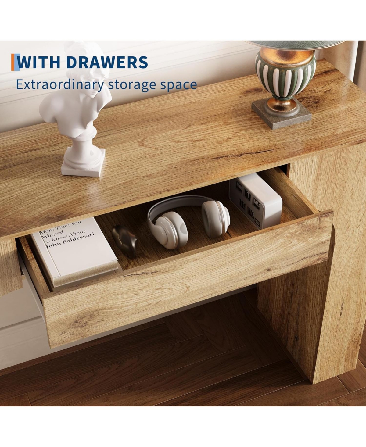 gaomon Table with Drawer, Wooden Rectangular Sofa Behind The Couch, Industrial Farmhouse Entryway Foyer Hallway Tables