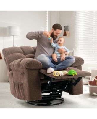 Oversized Recliner Chair for Adults with 360° Swivel & Rocking Function, Soft Chenille Upholstery, Extra Wide Manual Recliner Sofa