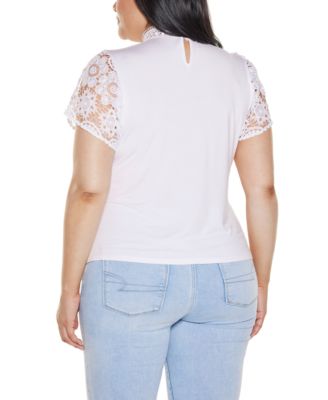 Plus Size Lace-Front Mock-Neck Top