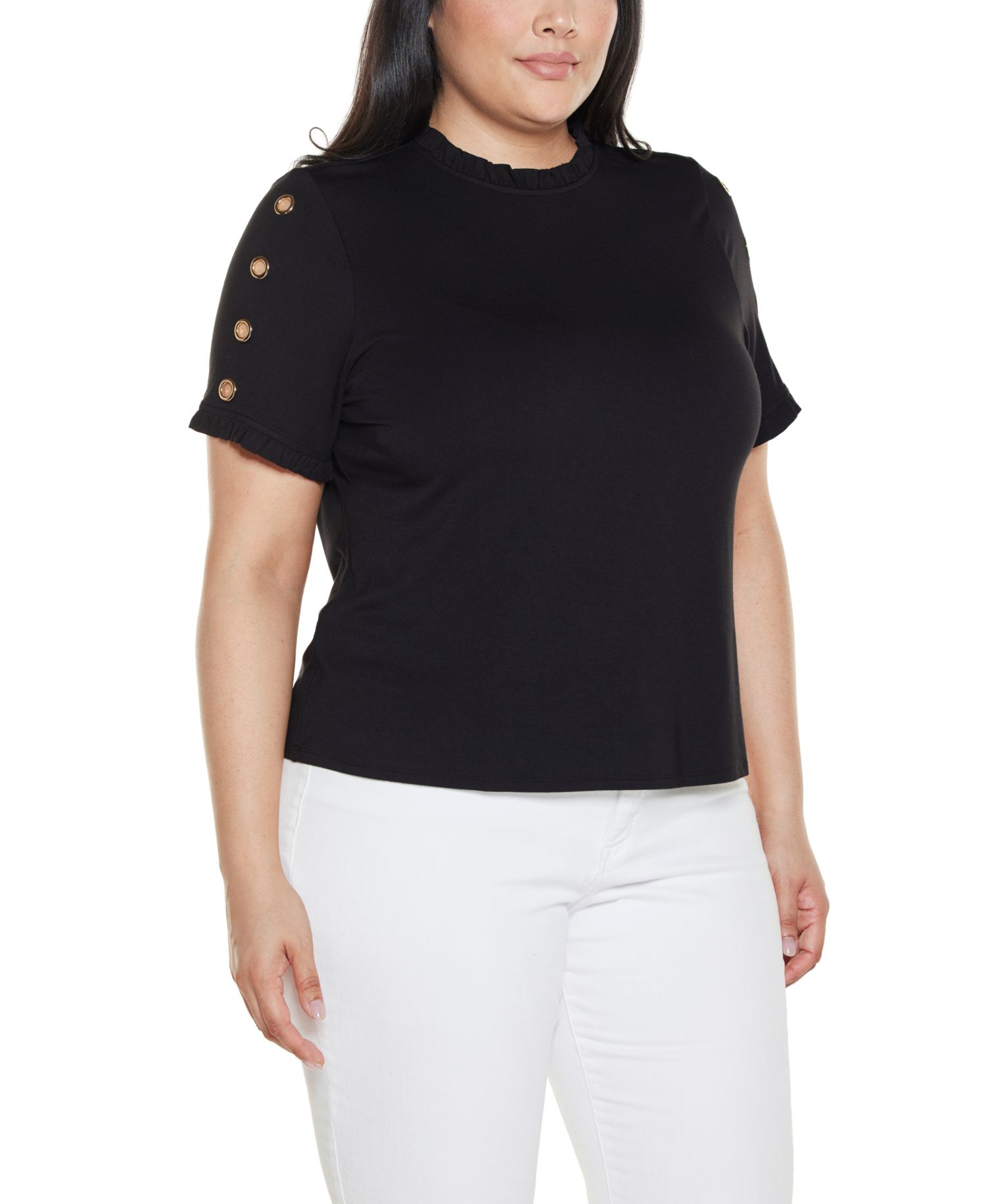 Plus Size Ruffle-Trim Grommet Knit Top