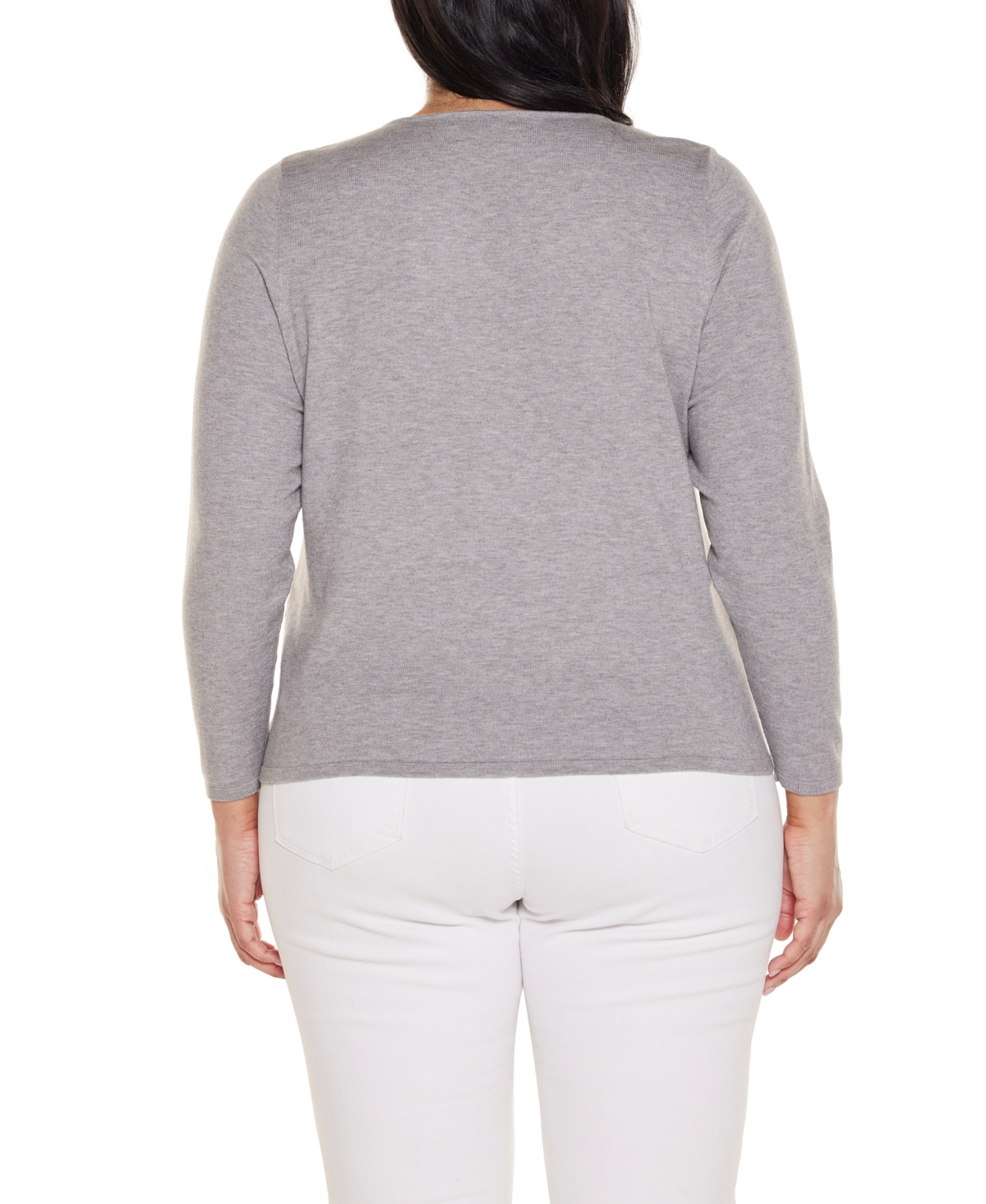 Belldini Plus Embroidered-Flower Split-Neck Sweater