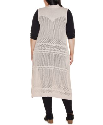 Plus Size Pointelle Sleeveless Duster Cardigan