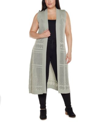 Plus Size Pointelle Sleeveless Duster Cardigan