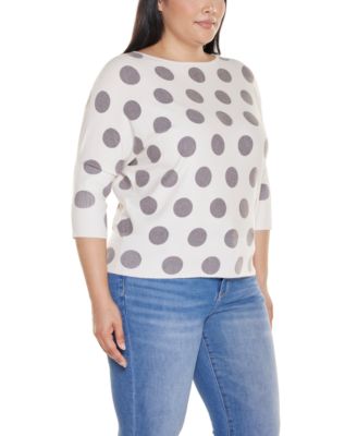 Plus Size Boatneck Dot-Pattern Sweater