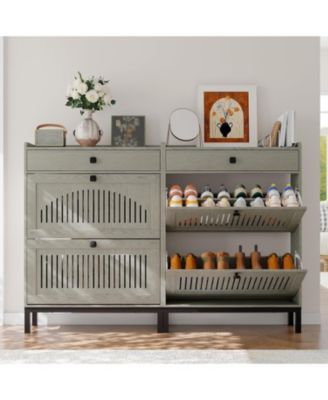 Shoe Storage Cabinet with 2 Flip Drawers & Top Drawer, Compact Shoe Organizer Cabinet for Entryway, Living Room