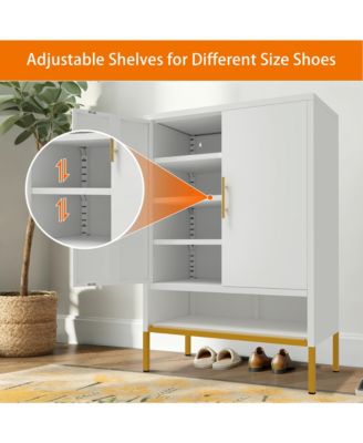2-Doors Shoes Cabinet, 7-Tier Hidden Shoe Rack, Modern Narrow Shoe Storage Cabinet with Adjustable Shelves for Entryway, Hallway, Closet