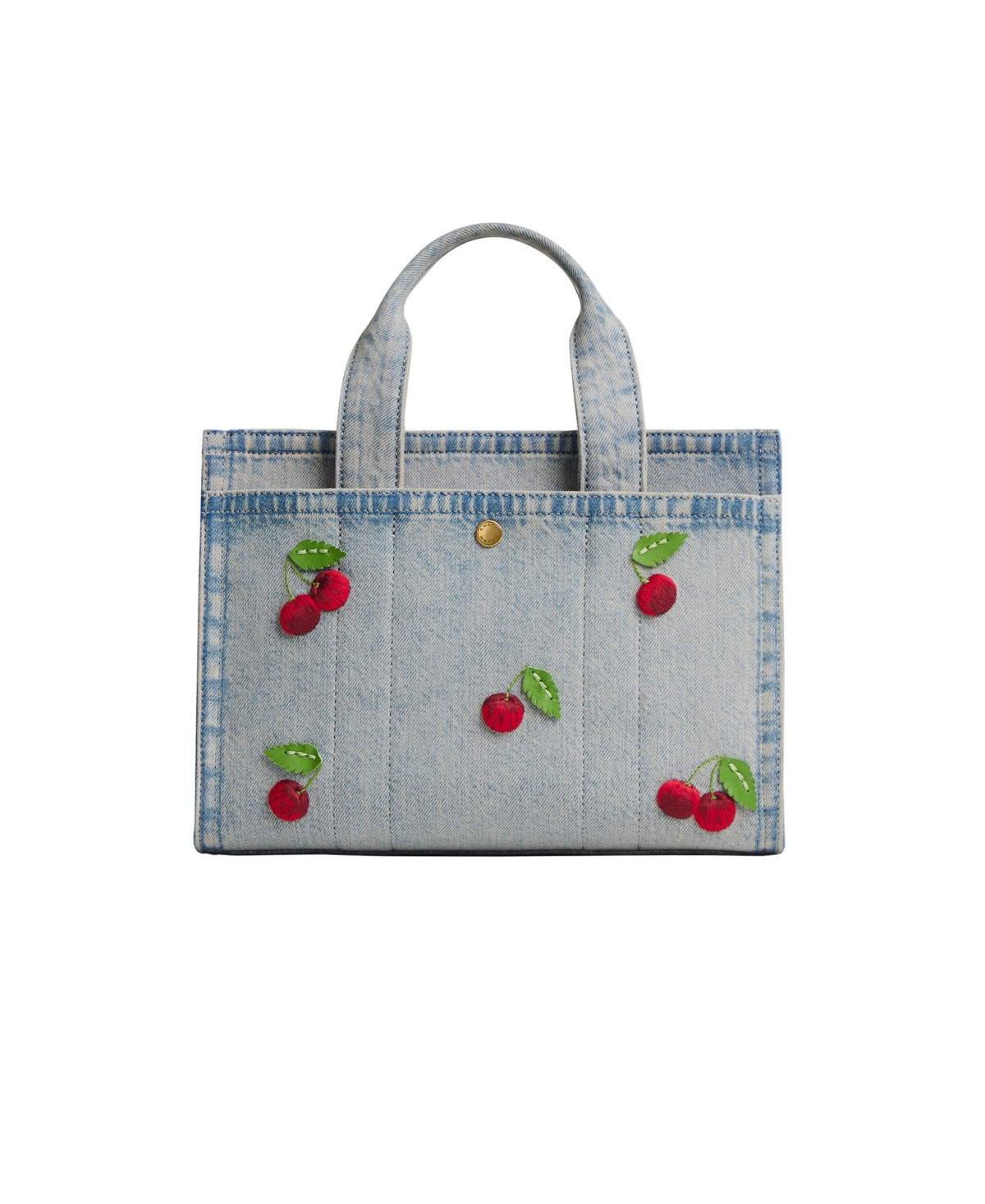 Coach Cherry Embroidered Denim Cargo Small Tote Bag