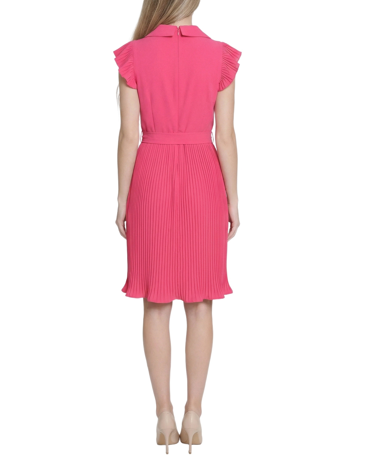 Ny Collection Petite Plisse Pleated Short-Sleeve Dress