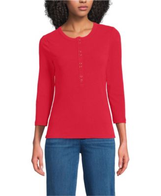 Women's 3/4 Sleeve Polished Rib Henley Top