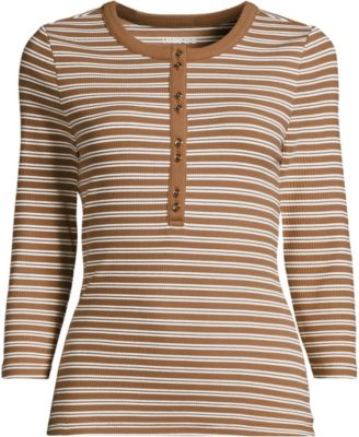 Women's 3/4 Sleeve Polished Rib Henley Top
