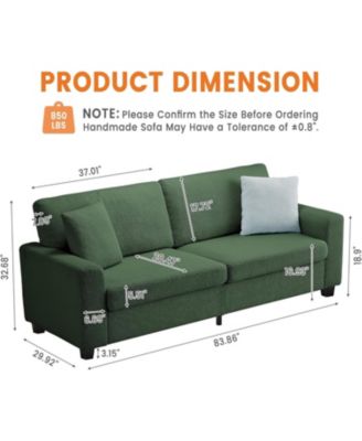 Modern Sofa, 3 Seater Deep Seat Couch with Wide Armrest, Removable Washable Cushion Cover