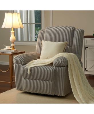 Corduroy Recliner Chair, Manual Recliner Sofa with Handle, Pillow Top Arms, Thick Padding, Side Pocket