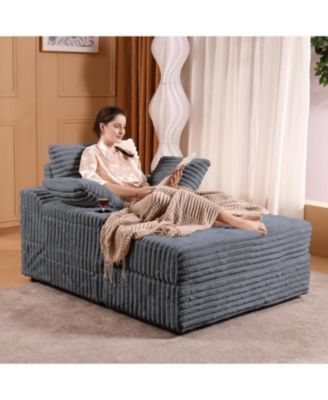 Grey Oversized Chaise Lounge Chair Indoor with Storage Ottoman, Upholstered Corduroy Sofa Bed Cloud Couch with 3 Pillows