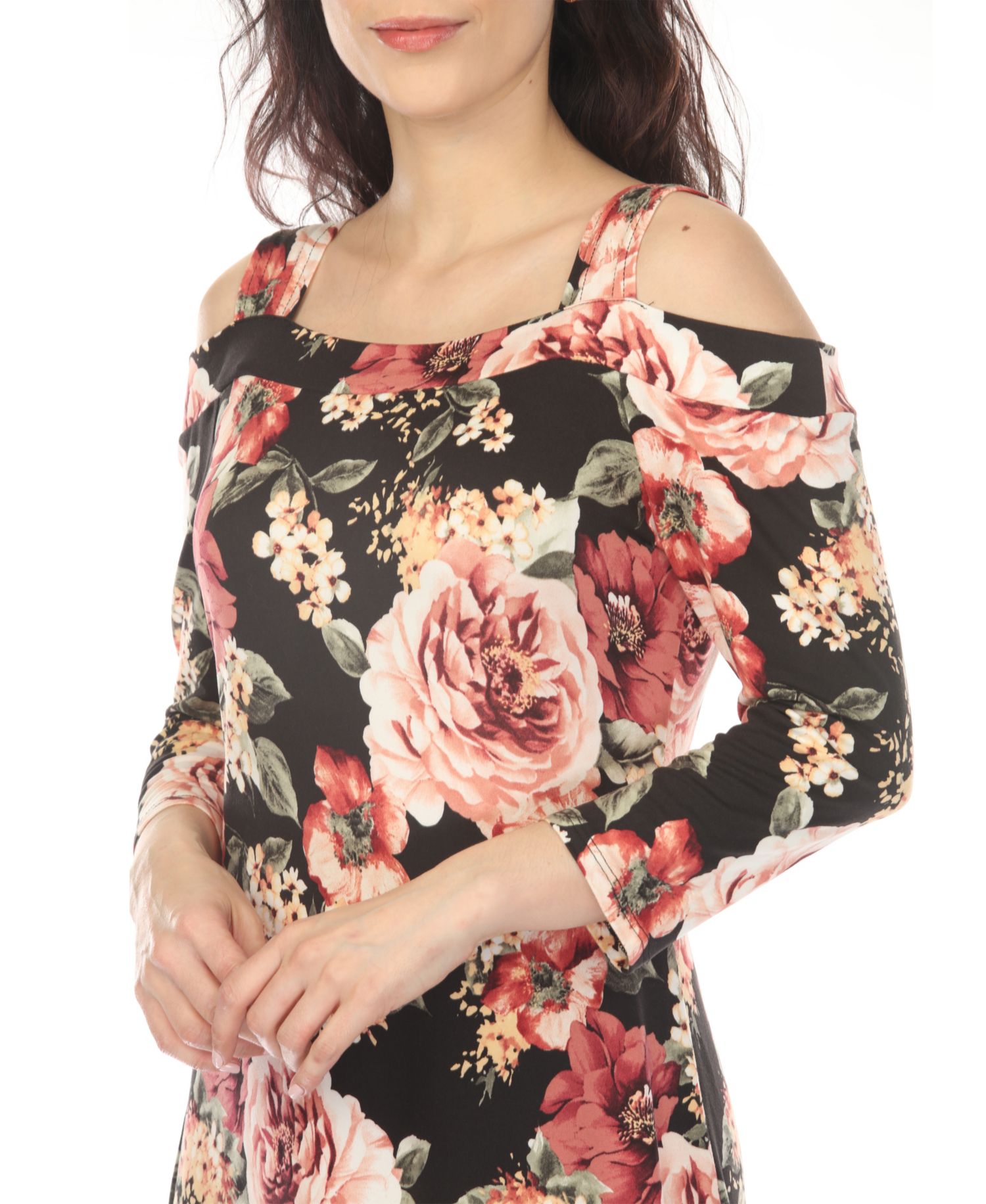 Women's Cold Shoulder 3/4 Sleeve Dress