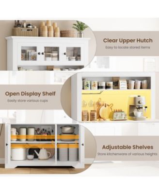 68.7 " Pantry Cabinet with LED Light and Charging Station, Kitchen Pantry Storage Cabinet with Countertop